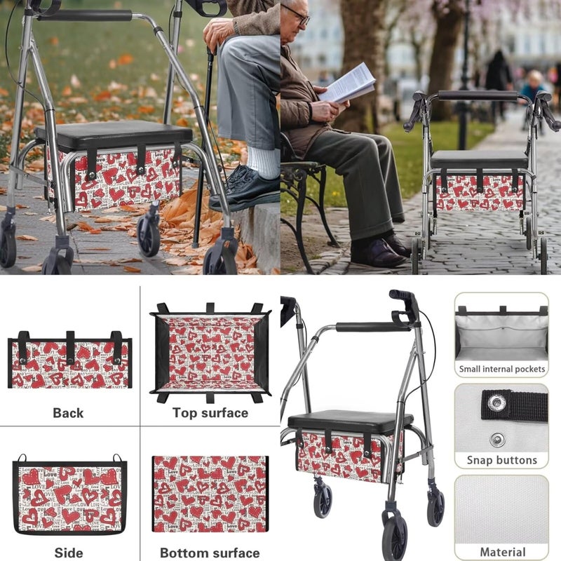LedBack Red Hearts Cushion Walkers Accessories Sets for Valentines Day Walker Seat Backrest Covers Replacement Storage Bag for Rollator Seat & Roller Bar Covers - Image 5